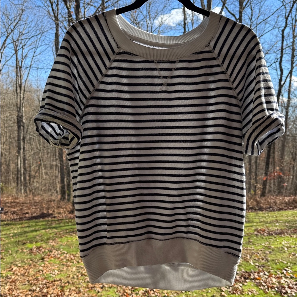 Aerie Black and White Striped Short Sleeve Top